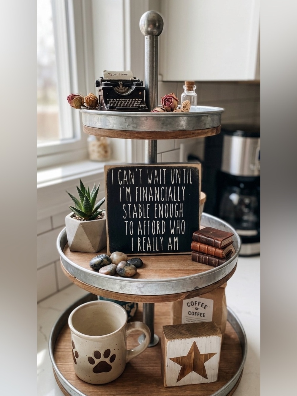 Shabby Chic Wood Sign/Table Decor Black & White Funny Quote 5”x5”